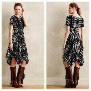 Corey Lynn Calter Anthropologie Womens Swing Dress Painted Plaid Asymmetric  Siz